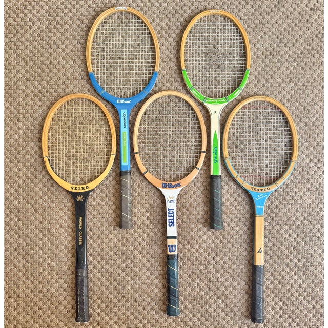 Wood Vintage Wooden Tennis Rackets - Set of 5 For Sale - Image 7 of 8