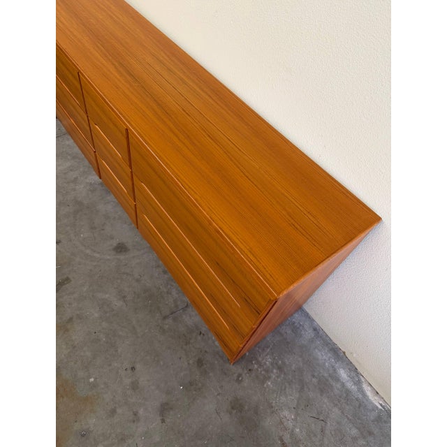 Wood Danish Mid Century Modern Teak 9 Drawer Dresser Long Scandinavian Lowboy 1960s For Sale - Image 7 of 10