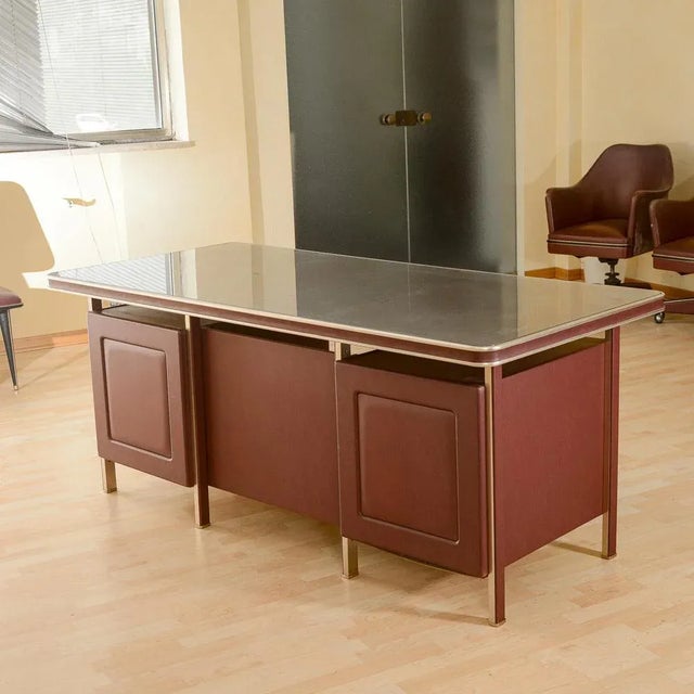 Burgundy Desk from Umberto Mascagni, 1950s For Sale - Image 4 of 9
