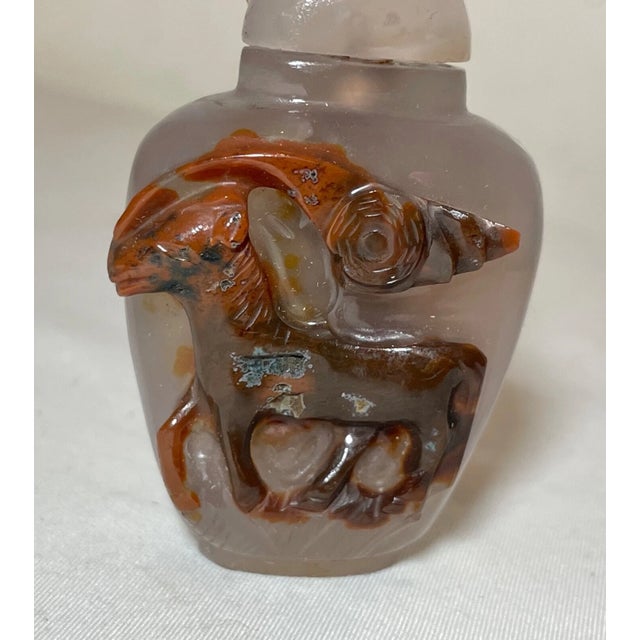 Share Antique Chinese Hand Carved Agate Stone Snuff Bottle Jar Sculpture Trinket For Sale - Image 4 of 8
