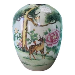 19th Century Antique Chinese Famille Rose Porcelain Jar With Deer
