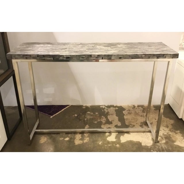 2010s Interlude Home Modern Faux Bone and Chrome Console Table For Sale - Image 5 of 5