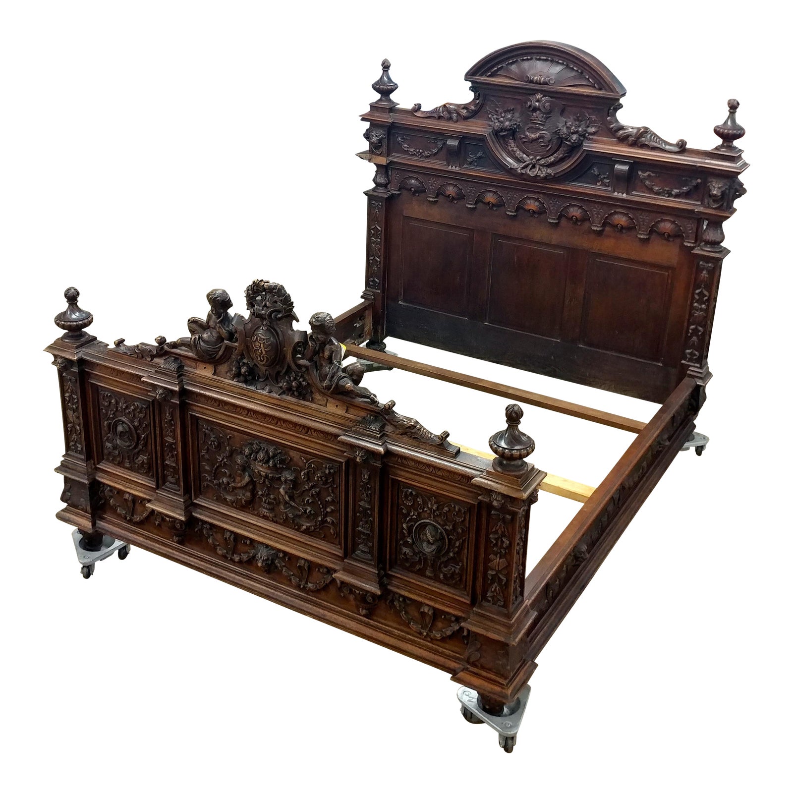18th C. Cherub Carved Italian Renaissance Queen Bed Chairish