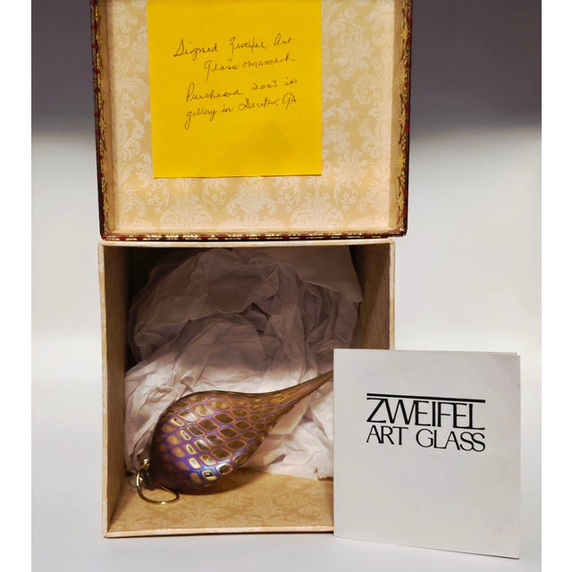 Early 20th Century Signed Zweifel Art Glass Iridescent Teardrop Ornament For Sale - Image 11 of 12