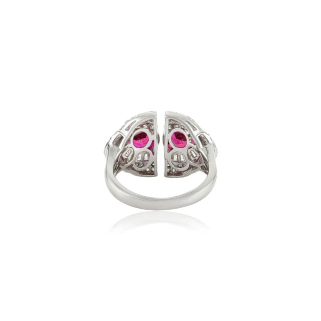 Metal Sterling Silver Statement Ring With Pink & White Cubic Zirconia Vintage Glam Size 5 For Sale - Image 7 of 12