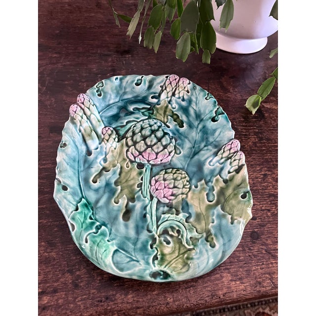Late 19th Century Antique French Lunéville Majolica Asparagus & Artichoke Platter by Keller & Guérin For Sale - Image 5 of 15