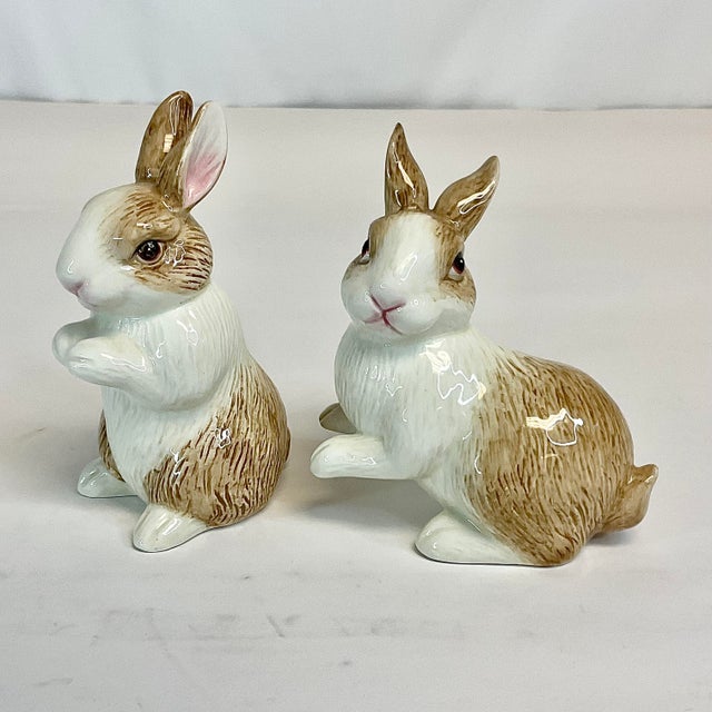 1980s Vintage Hollywood Regency Brown-Eyed Bunny Salt and Pepper Shakers - A Pair, Fitz & Floyd Easter For Sale - Image 10 of 15