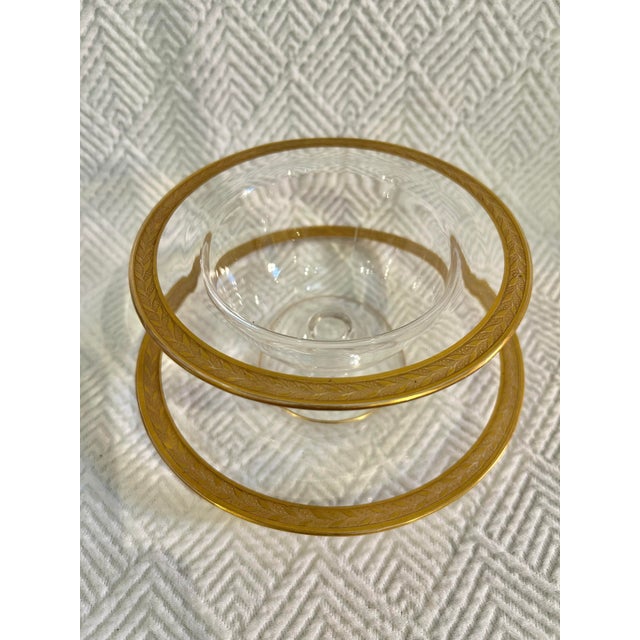 Rustic European Vintage Bohemian Crystal Dessert Compote With Gilt Laurel Border Circa 1925–1940. For Sale - Image 3 of 8