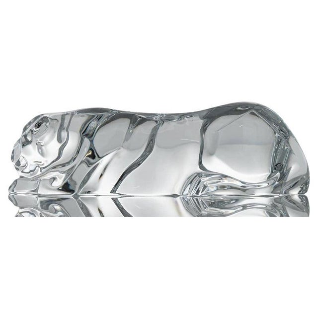 Vintage French Crystal Glass Panther Sculpture from Baccarat, 1970 For Sale - Image 9 of 9