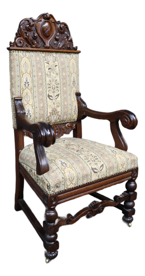 Renaissance Revival Quarter Sawn Oak Throne Armchair