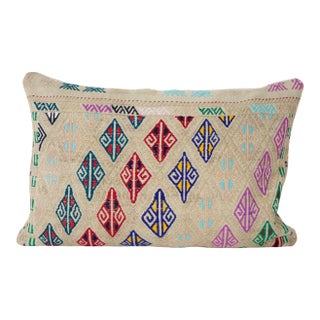 Lumbar Cicim Pillow Cover -Wool Turkish Jajim Cushion 16'' X 24'' For Sale