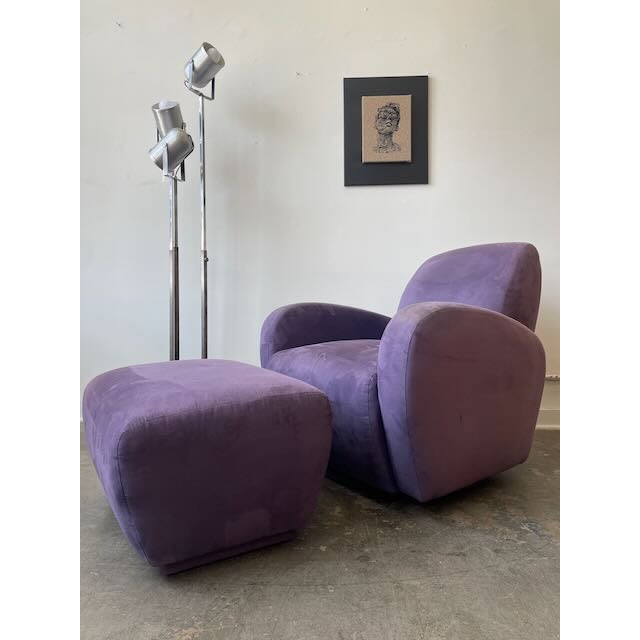 1980s Postmodern Purple Chair & Ottoman For Sale - Image 9 of 10