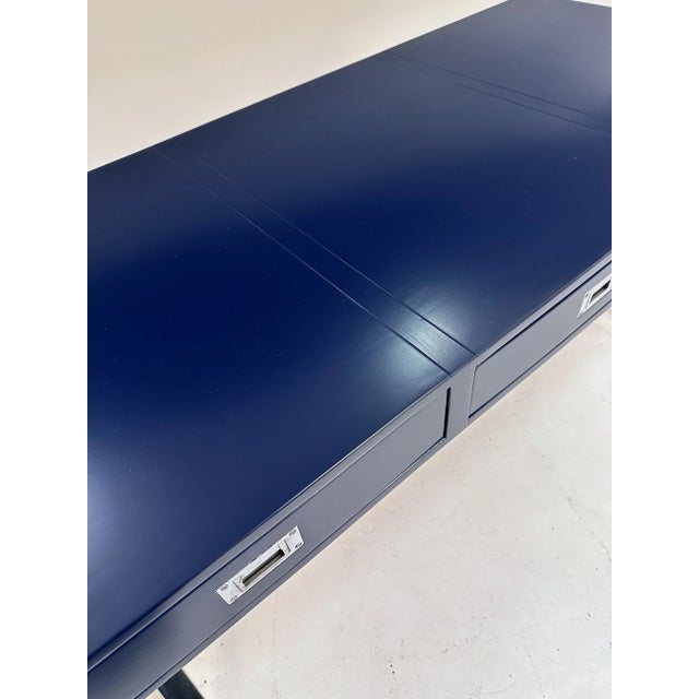 Navy Blue Modern Campaign-Style Desk, Lacquered in Navy Blue For Sale - Image 8 of 12
