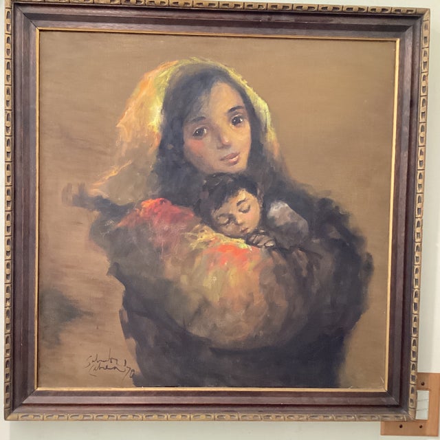Original Oil Painting on Canvas “ Mother and Boy “ by Salvador Cabrera (1929-1986) Circa 1970 For Sale - Image 12 of 12