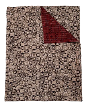 Mariposa Reversible Hand-Stitched Quilt, Queen - Black & Maroon