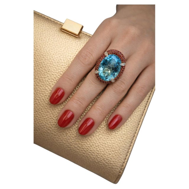 Bochic “Orient” Vintage Ruby & Blue Topaz Ring - 18K Gold & Silver Circa “90s” For Sale In New York - Image 6 of 14