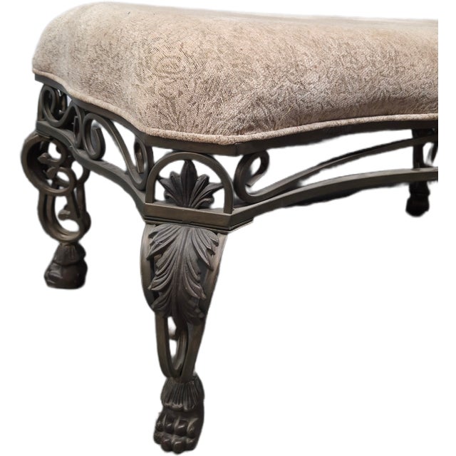 Baroque 1980s Vintage Baroque Wrought Iron Upholstered Bench With Paw Feet For Sale - Image 3 of 4