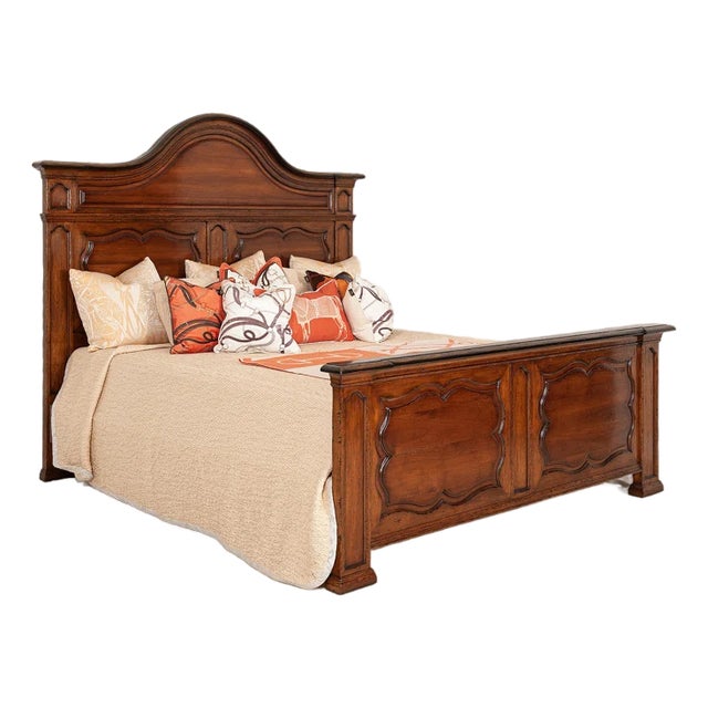 Italian Solid Walnut Eastern King Panel Bed With Hand-Rubbed Satin Finish For Sale
