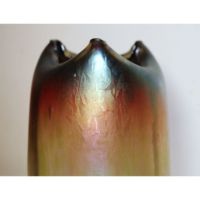 Antique Hand Blown Rindskopf Pepita Bohemian Art Glass Iridescent Aurene Vase For Sale - Image 10 of 12