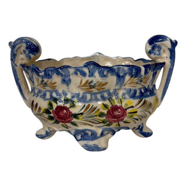 Vintage Hand Painted Footed Cachepot Made in Japan For Sale