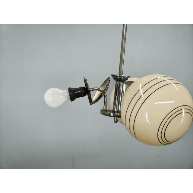 Art Deco Chrome and Cream Glass Chandelier, 1930s For Sale - Image 3 of 14