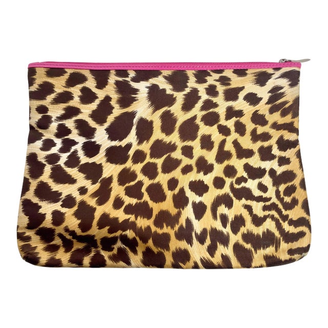 1998 Vintage Leggiadro Leopard With Pink Zipper Pouch or Bag For Sale