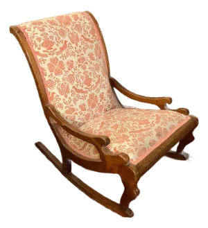 Antique Victorian Style High Back Upholstered Rocking Chair.