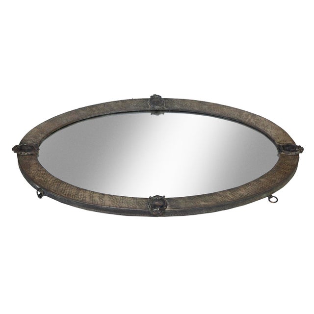 Arts & Crafts Antique, Arts & Crafts Metal Hammered Oval Beveled Mirror For Sale - Image 3 of 5