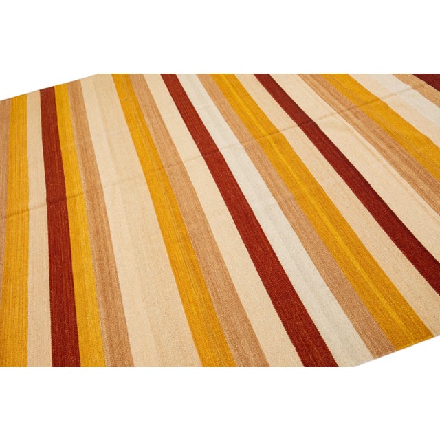 2020s Modern Kilim Handmade Multicolor Geometric Wool Rug For Sale In New York - Image 6 of 7