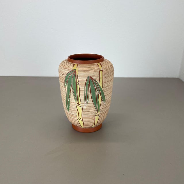 Colorful Abstract Bamboo Ceramic Pottery Vase by Eiwa Ceramics, Germany, 1960s For Sale - Image 3 of 18