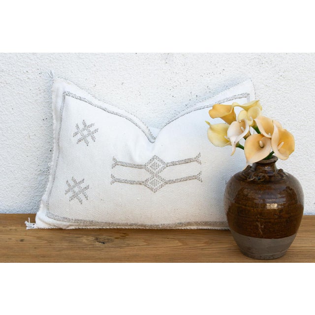 Textile Frost Star White Lumbar Moroccan Silk Pillow For Sale - Image 7 of 7
