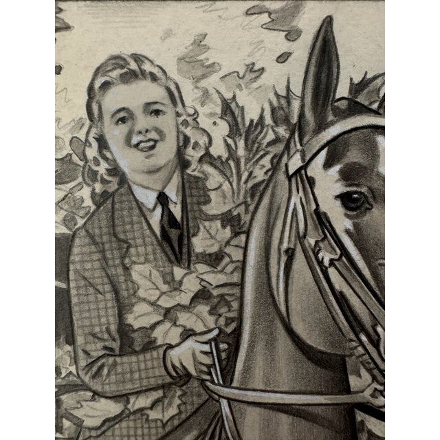 Original graphite pencil drawing by American artist and illustrator Theodore E. Schrock (1879–1952), depicting a smiling...