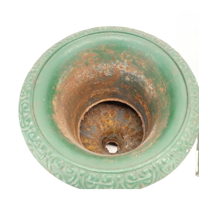Pair of Antique Neoclassical Green-Painted Cast Iron Garden Urns | Ca. 19th Century For Sale In New York - Image 6 of 6