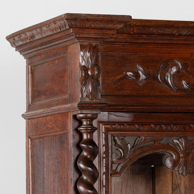 Tall Carved Oak Bookcase Display Cabinet, Germany Circa 1880-1890 For Sale - Image 4 of 10