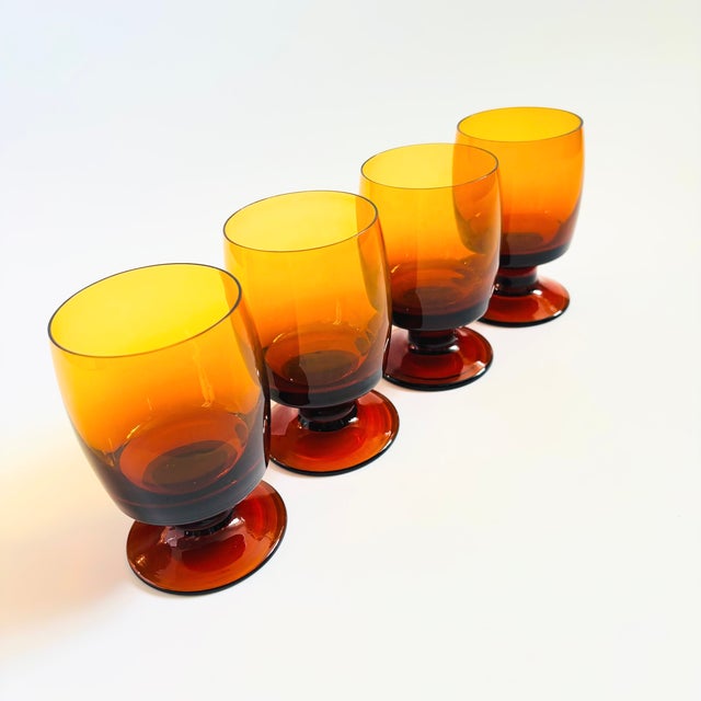 Mid-Century Modern Vintage Amber Wine Goblets - Set of 4 For Sale - Image 3 of 9