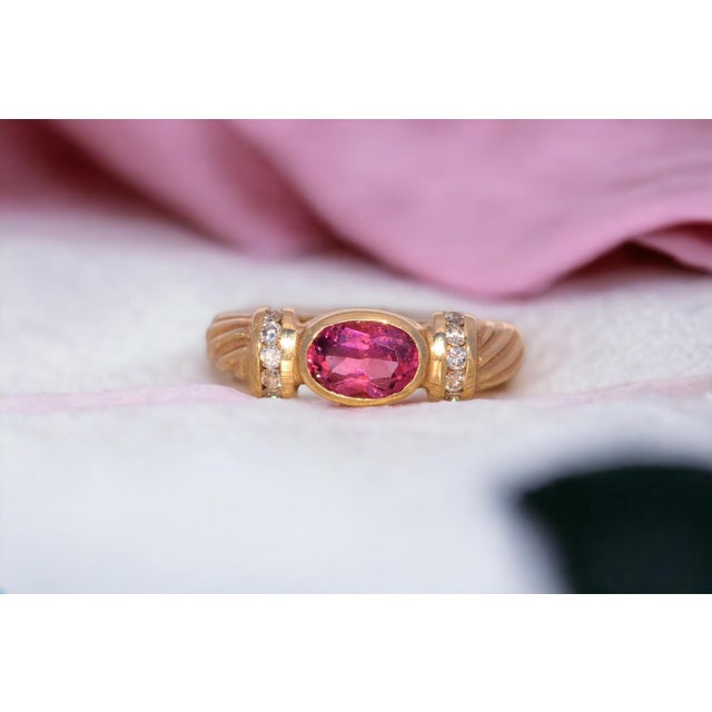 Contemporary The Coventry: Bezel Set Tourmaline and Natural Diamond Ring in Yellow Gold For Sale - Image 3 of 11