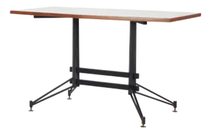Italian Table with Black Lacquered Iron Frame and Asymmetrical Table Top with Inlaid Clear Glass