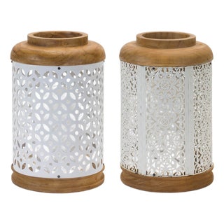 Geometric Punched Metal Lantern (Set of 2) For Sale