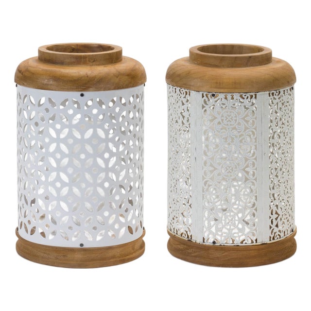 Geometric Punched Metal Lantern (Set of 2) For Sale