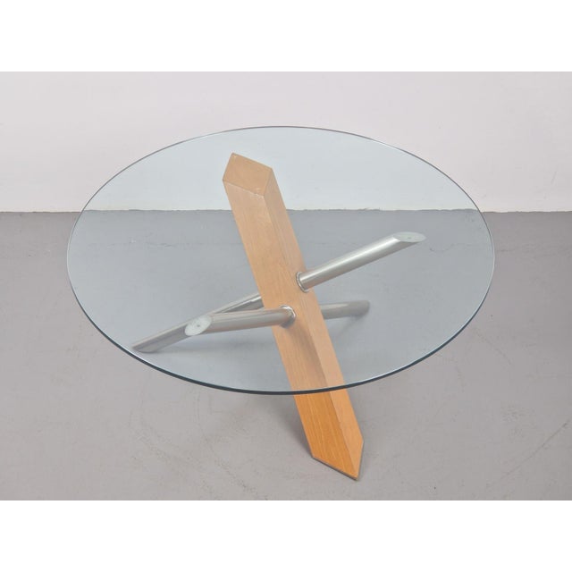 Postmodern Cross Leg Coffee Table in Wood, Stainless Steel and Glass, Italy, 1990s For Sale - Image 4 of 8