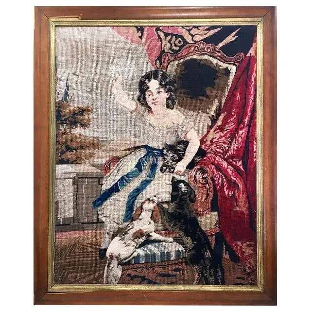 1840s Victorian Girl With Pets Three Dimensional Pets Tapestry Textile Art For Sale - Image 10 of 10