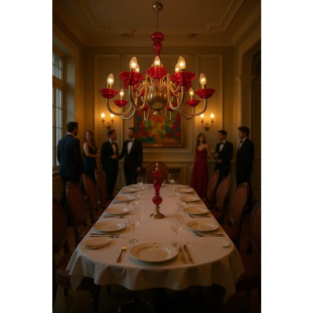 Large Venetian Chandelier in Ruby Red Murano Glass, 1980s For Sale - Image 3 of 9