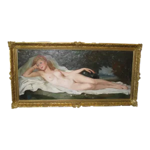 1940s Realist Reclining Female Nude Oil Painting Signed Maria Szantho, Framed