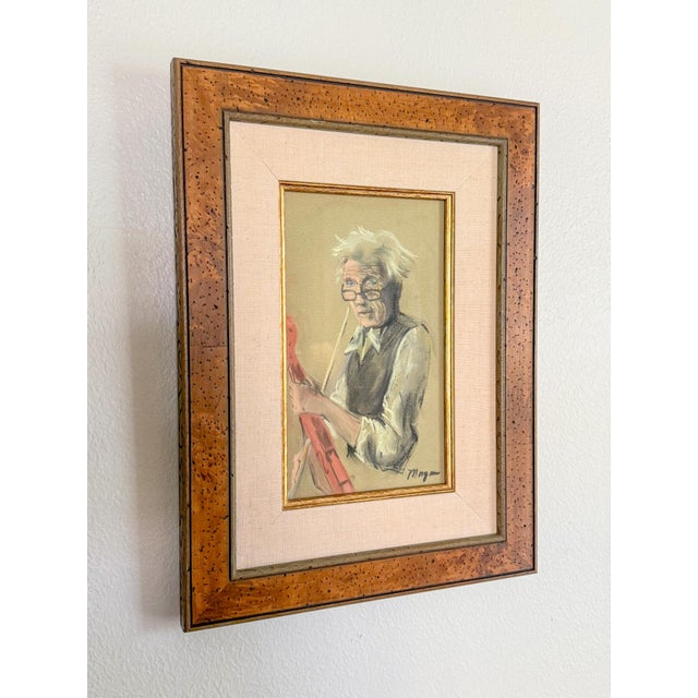 Framed Original Pastel Portrait Sketch of Violinist, Signed For Sale - Image 4 of 9