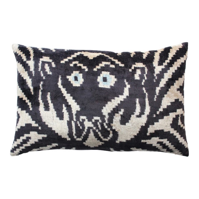 Contemporary Silk Velvet Ikat Pillow Cover Bohemian Pillow For Sale