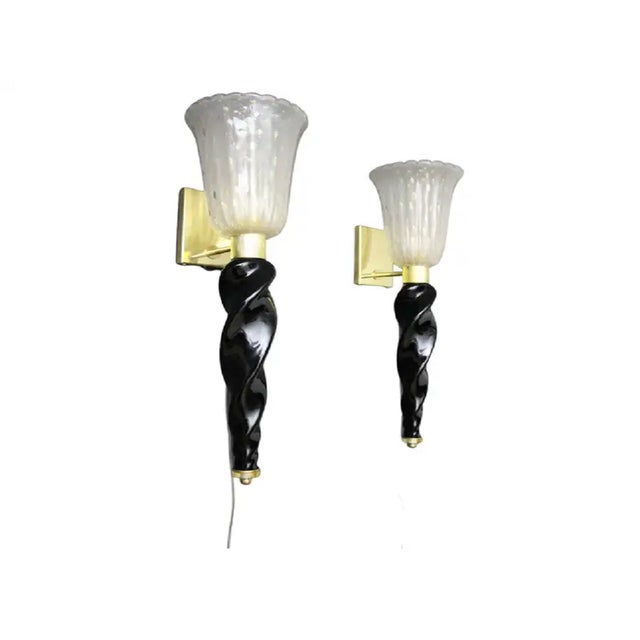 Gold and Black Murano Glass Sconces in the style of Barovier, 1990, Set of 2 For Sale - Image 17 of 17