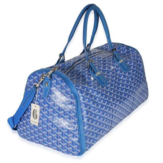 Traditional Blue Goyardine Canvas Croisière Boston 50 For Sale - Image 3 of 8