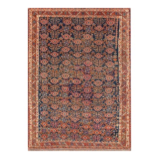 1890s Blue Navy Geometric Rustic Antique Persian Afshar Carpet 4'6" X 6' Knotted Wool Rug For Sale