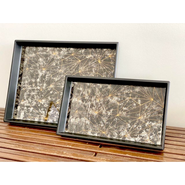 Mid-Century Modern Pigeon & Poodle Solara Optic Painted Mirror Black Nesting Trays - A Pair For Sale - Image 3 of 7