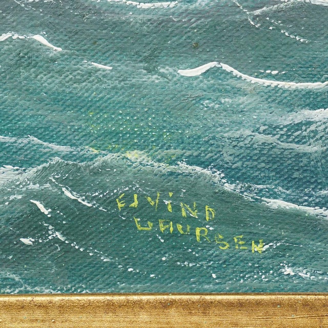 Mid 20th Century Vintage Marine Oil Painting - The Marstal Schooner 'Lone' by Ejvind Laursen, 1950s For Sale - Image 5 of 7
